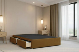 "Nexus Kyoto Mustard Plush Divan Bed Base 2 Drawers Foot-End With 26"" Strutted Headboard 4'6 Double" - thumbnail 4