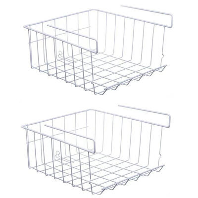 Pack Of 2 Hanging Under Shelf Storage Racks Stackable White Metal Wire Organisers For Kitchen Cabinets, Pantries, Desks - image 1