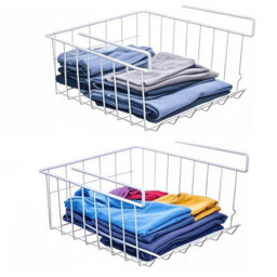 Pack Of 2 Hanging Under Shelf Storage Racks Stackable White Metal Wire Organisers For Kitchen Cabinets, Pantries, Desks - thumbnail 3