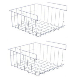 Pack Of 2 Hanging Under Shelf Storage Racks Stackable White Metal Wire Organisers For Kitchen Cabinets, Pantries, Desks - thumbnail 1