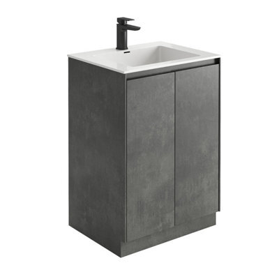 Plum&clay Rigel Concrete Floor Standing Bathroom Vanity Unit With White Basin (W)600mm (H)850mm