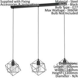 Stylish Black Cube Frame Pendant Light For Kitchen Island - thumbnail 2