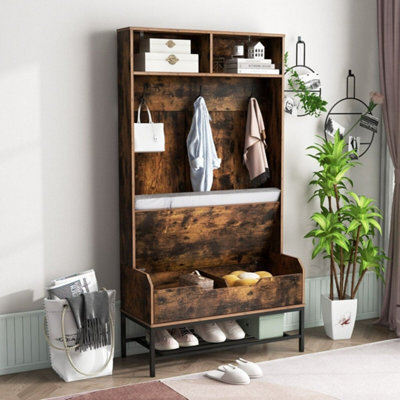 170Cm Tall Hall Tree 4 In 1 Coat Rack Freestanding Entryway Bench - image 1