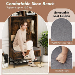 170Cm Tall Hall Tree 4 In 1 Coat Rack Freestanding Entryway Bench - thumbnail 3