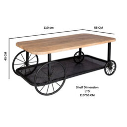 Marvik Industrial Metal Wheel Base Wooden Top Coffee Table In Black Finish - thumbnail 4