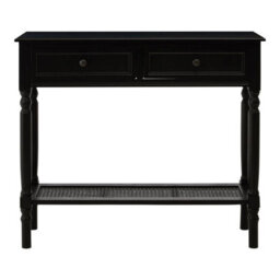 Orsina Black Console Table For Hallway, Pine Wood Table For Home Décor, Wood Table With 2 Drawers For Office