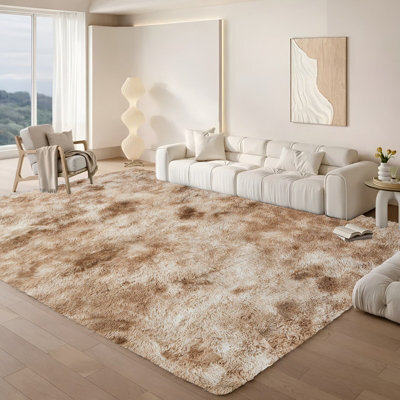 Aspire Homeware Non Slip Tie Dye Beige Shaggy Rug Soft Fluffy Washable, Living Area And Bedroom Rug, (L)200Cm X (W)140Cm