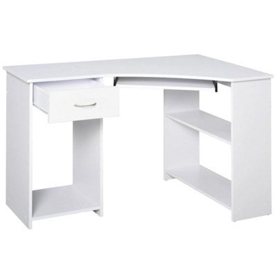 L-Shaped Corner Computer Desk W/ 2 Shelves Worktop Keyboard Tray White - image 1