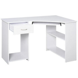 L-Shaped Corner Computer Desk W/ 2 Shelves Worktop Keyboard Tray White - thumbnail 1