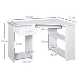 L-Shaped Corner Computer Desk W/ 2 Shelves Worktop Keyboard Tray White - thumbnail 2