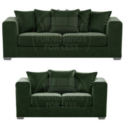 Furnishings For Less UK Ella Boxed Arm Plush Velvet  Fabric Sofa Set 3 And 2 Seater Sofa   Green - thumbnail 1