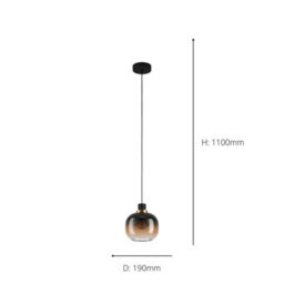 Eglo Oilella Brown And Black Smoked Glass/metal 1-Light Pendant Light (D) 19Cm - thumbnail 4
