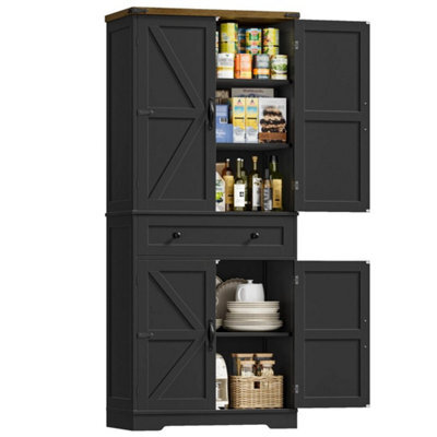 Black Pantry Cupboard, 180Cm Tall Kitchen Cabinet With A Large Drawer, Kitchen Pantry - image 1