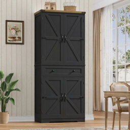 Black Pantry Cupboard, 180Cm Tall Kitchen Cabinet With A Large Drawer, Kitchen Pantry - thumbnail 5