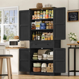 Black Pantry Cupboard, 180Cm Tall Kitchen Cabinet With A Large Drawer, Kitchen Pantry - thumbnail 6