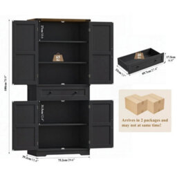 Black Pantry Cupboard, 180Cm Tall Kitchen Cabinet With A Large Drawer, Kitchen Pantry - thumbnail 2