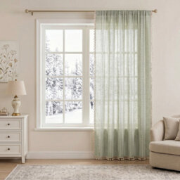 Living And Home Bohemian Light Green Faux Linen Curtain Semi Sheer Rod Pocket Window Drape With Decorative Tassels - thumbnail 1