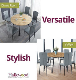 Hallowood Furniture Cullompton Large Round Dining Table 120Cm With 6 Faux Leather Grey Chairs - thumbnail 6