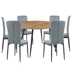 Hallowood Furniture Cullompton Large Round Dining Table 120Cm With 6 Faux Leather Grey Chairs - thumbnail 1