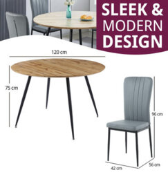Hallowood Furniture Cullompton Large Round Dining Table 120Cm With 6 Faux Leather Grey Chairs - thumbnail 3