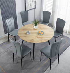 Hallowood Furniture Cullompton Large Round Dining Table 120Cm With 6 Faux Leather Grey Chairs - thumbnail 8
