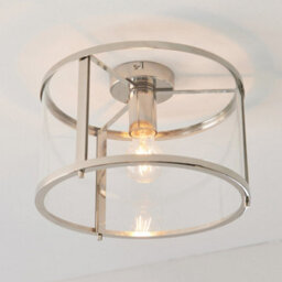 Bright Nickel Semi Flush Ceiling Light & Clear Glass Shade - Low Ceiling Fitting - thumbnail 3