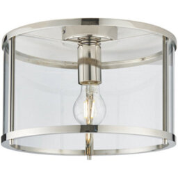 Bright Nickel Semi Flush Ceiling Light & Clear Glass Shade - Low Ceiling Fitting - thumbnail 1