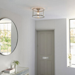 Bright Nickel Semi Flush Ceiling Light & Clear Glass Shade - Low Ceiling Fitting - thumbnail 5