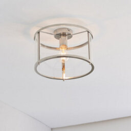 Bright Nickel Semi Flush Ceiling Light & Clear Glass Shade - Low Ceiling Fitting - thumbnail 4