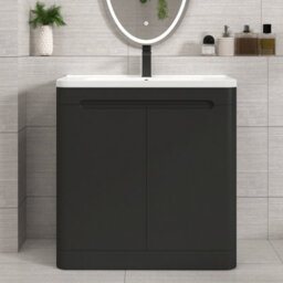 Royal Bathrooms Venice 800mm Matt Nocturne Black Floor Standing Vanity Unit 2 Door With Ceramic Basin - thumbnail 1