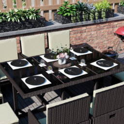 Lassic Garden Vida Brown Cuba Rattan Garden Furniture Set Patio Conservatory Balcony Outdoor 10 Seater Piece Glass Top Table, Ukfr - thumbnail 5