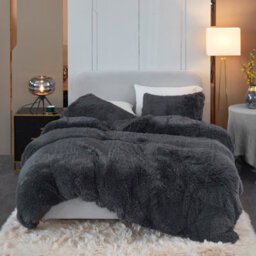 Groundlevel Black Faux Fur Duvet Cover Set - thumbnail 1