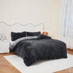 Groundlevel Black Faux Fur Duvet Cover Set - thumbnail 2