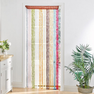 Multicolour String Door Curtain - 90 X 200Cm Colourful Spiral Tassel Doorway Fly Screen - Keeps Flies, Insects & Wasps Out - image 1