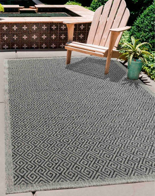 Modern Harper Greek Key Design Outdoor-Indoor Rugs Dark Grey 120X170 Cm - image 1