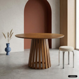 Sweeek - Round Dining Table Rubberwood And Oak Veneer, Seats 4 Walnut Coloured 110X110X73 Cm - Angèle - thumbnail 1