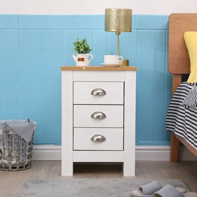 Furniturehmd Bedside Table With 3 Drawers Storage Unit Wooden Nightstand For Bedroom White&oak - image 1
