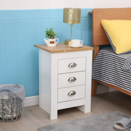 Furniturehmd Bedside Table With 3 Drawers Storage Unit Wooden Nightstand For Bedroom White&oak - thumbnail 2