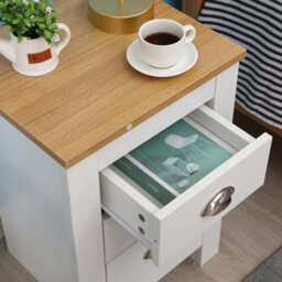 Furniturehmd Bedside Table With 3 Drawers Storage Unit Wooden Nightstand For Bedroom White&oak - thumbnail 4