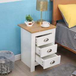 Furniturehmd Bedside Table With 3 Drawers Storage Unit Wooden Nightstand For Bedroom White&oak - thumbnail 3