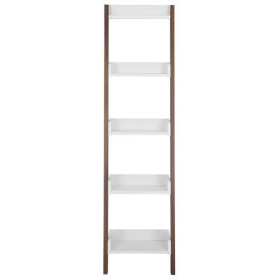 Beliani 5-Tier Ladder Bookcase Dark Wood With White Shelves, Wall-Mounted, Modern Home Office Display - image 1