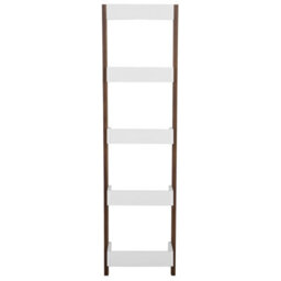 Beliani 5-Tier Ladder Bookcase Dark Wood With White Shelves, Wall-Mounted, Modern Home Office Display - thumbnail 6