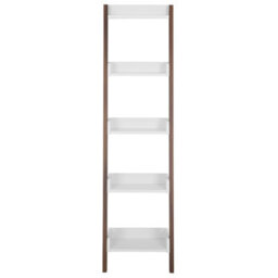 Beliani 5-Tier Ladder Bookcase Dark Wood With White Shelves, Wall-Mounted, Modern Home Office Display - thumbnail 1