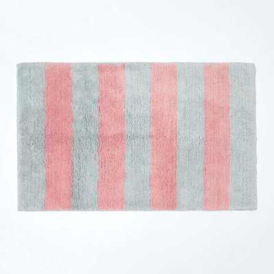 Homescapes Pink And Grey Striped Cotton Bath Mat - image 1