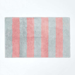 Homescapes Pink And Grey Striped Cotton Bath Mat
