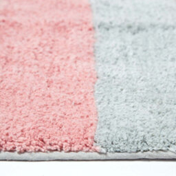 Homescapes Pink And Grey Striped Cotton Bath Mat - thumbnail 3