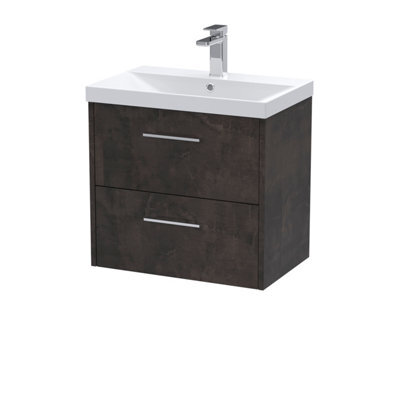 Hudson Reed Juno Wall Hung 2 Drawer Vanity Unit With Thin-Edge 1 Tap Hole Basin, Metallic Slate, 610 X 395 mm - image 1