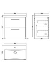 Hudson Reed Juno Wall Hung 2 Drawer Vanity Unit With Thin-Edge 1 Tap Hole Basin, Metallic Slate, 610 X 395 mm - thumbnail 7
