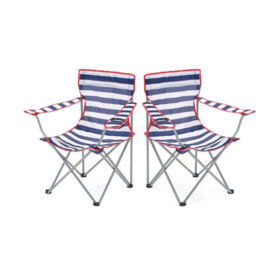 STAR SUPPLIES Outdoor Garden Patio Camping Lightweight Blue And Red Striped Folding Chairs With Cup Holder & Arm Rest - thumbnail 3