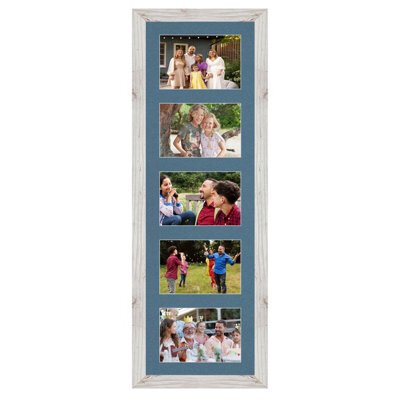 AK Frames 26X8 White Rustic Modern Multi Photo Frame With Pompadour Mount - Holds 5 Apertures (5X) 6X4 Photos - image 1